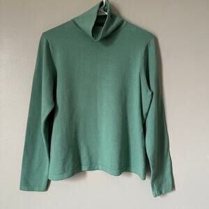 LL Bean Turtleneck Sweater Womens SMALL Cotton Preppy Office Casual Light Green